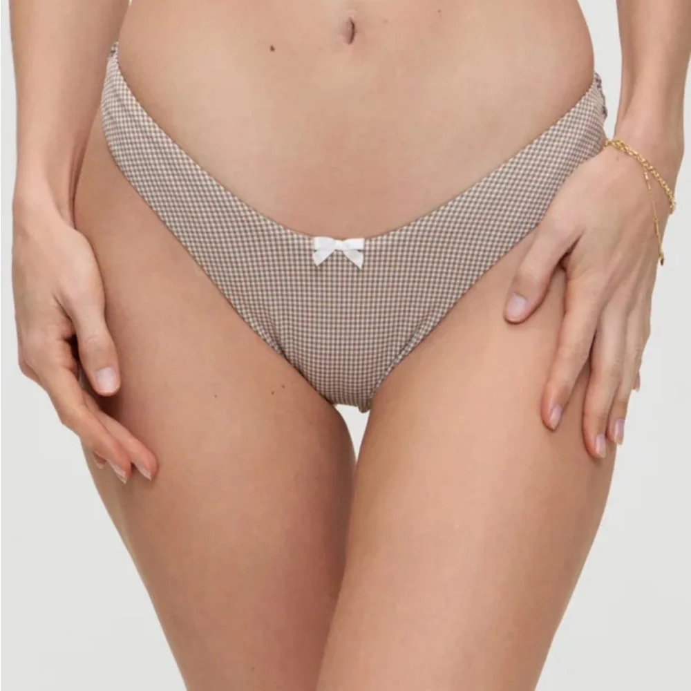 Frankie's Bikinis Brown Checkered Bikini Bottom Size S